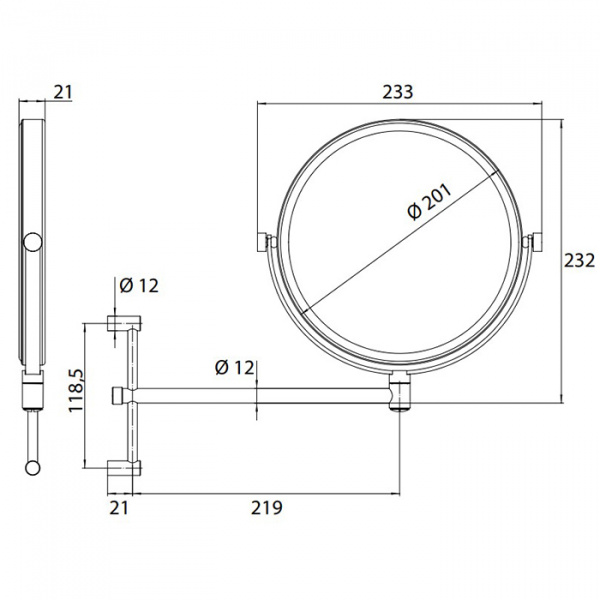 EMCO Pure Зеркало косметическое, Ø200мм, настенное, одинарный, регулир., 3x кратное увеличение, подвесной, цвет: хром