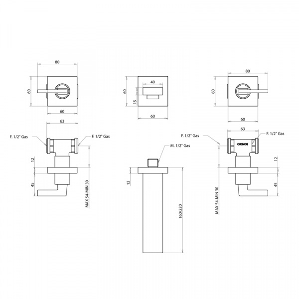 Встраиваемый смеситель для раковины излив Bongio Myamix, цвет: хром