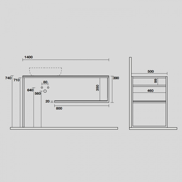 Kerasan Louise Металлическая структура для раковины 140х74см, подвесная, с полкой, с 1 отв., с полотенцедержателем, цвет: черный матовый