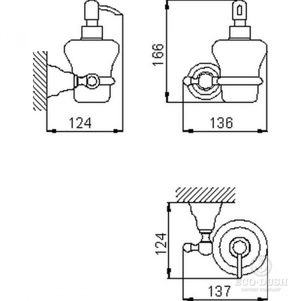 HUBER Croisette Дозатор подвесной, цвет: никель матовый/керамика