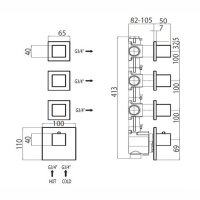 Bossini Rectangular Термостат для душа, встраиваемый, с девиаторм/запорным вентилем на 3 - 6 выходов, уст-ка верт/гор., цвет: хром