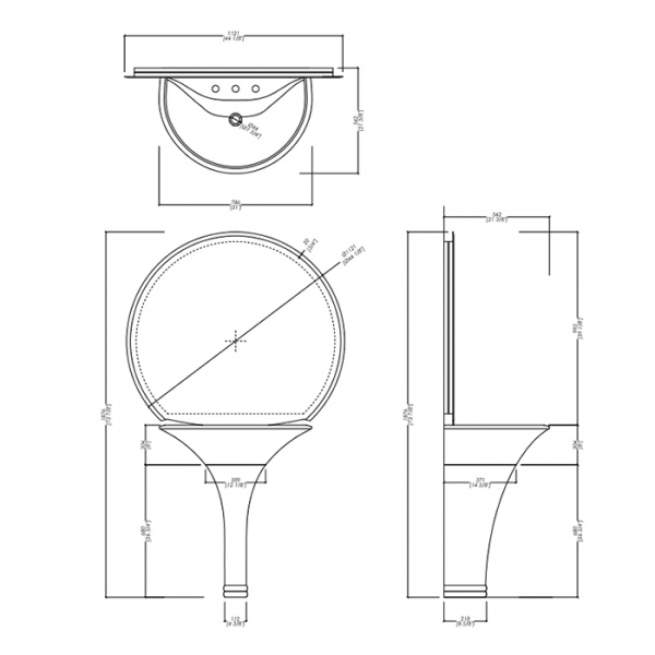 Devon&Devon Kalos Раковина 78.6х22.1х54.2 см, без отв., из WHITE TEC, с донным клапаном, с колонной, фурнитура светлое золото, цвет: белый