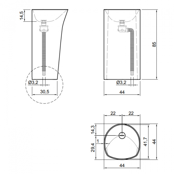 Antonio Lupi Rilievo Раковина 44х44х85 см, без отв., напольная, цвет: Pietra Luna