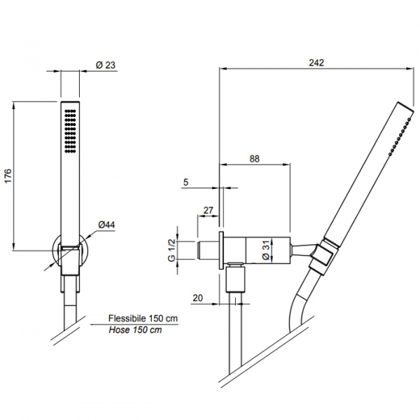 Antonio Lupi Timbro Ручной душ в комплекте с держателем и настенным выпуском, со шлангом 150 см, цвет: хром