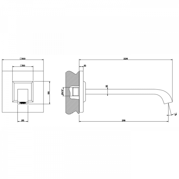 Gessi Mimi Излив настенный 216мм, для монтажа с удаленным управлением 31105/31210 (не входит в комплект), цвет: хром