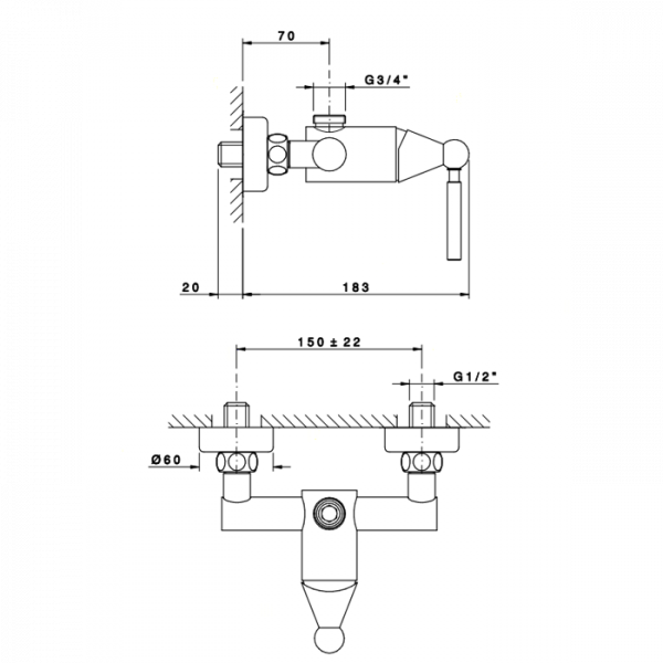Nicolazzi Torre Смеситель для душа на 2 отверстия, вывод сверху 3/4&quot, цвет: хром