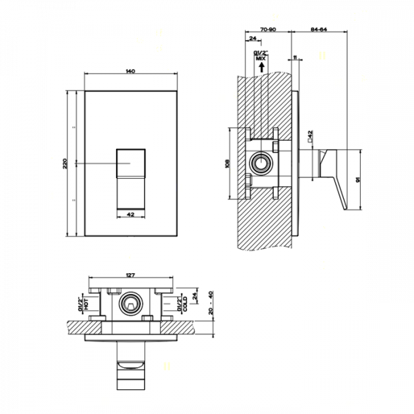 Gessi Rettangolo K Встраиваемый однорычажный смеситель для душа, внешняя часть, цвет: хром