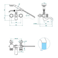 THG Diplomate grooved rings Смеситель для ванны, настенный монтаж, с ручным душем и шлангом 1500 мм., цвет: хром/золото