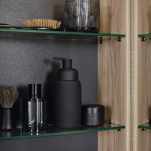 BURGBAD Eqio Зеркальный шкаф с LED подсветкой 5Вт IP24, 90х80х17см,2 зерк двери с обоих сторон, стекл полки, вкл/выкл, цвет: белыйF2009