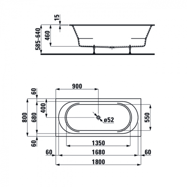 Laufen Pro Ванна встраиваемая, 180x80см., прямоугольная