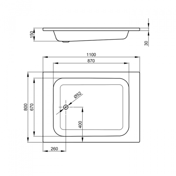 Bette Душевой поддон BASIC прямоугольный 110х80х15см, D=5.2см, с самоочищающимся покрытием, цвет: белый