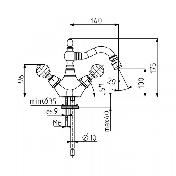Carlo Frattini Elizabeth Chic Смеситель для биде на 1 отверстие с вращающимся изливом, ручки Swarovski, цвет: хром