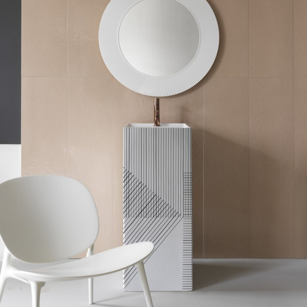 Laufen Kartell Раковина 37.5х43.5х90 см, 1 отв., напольная, без перелива, цвет: белый с черными линиями