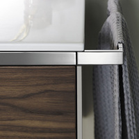 Burgbad Yso Комплект подвесной мебели 128x49x45 см, с прямоугольным  керамической раковиной слева, с  2-мя полотенцедержателями, цвет: светло-серый глянцевый/фасада коньячный орех