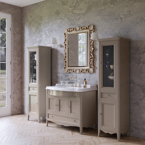 TW Veronica, База с раковиной Simas AR874bi*1 105*56см, 2 верх.ящ. 3 расп. дв. и 1 выдв. ящик, доводч. Blum, ручки: Riflesso бронза, цвет: TORTORA