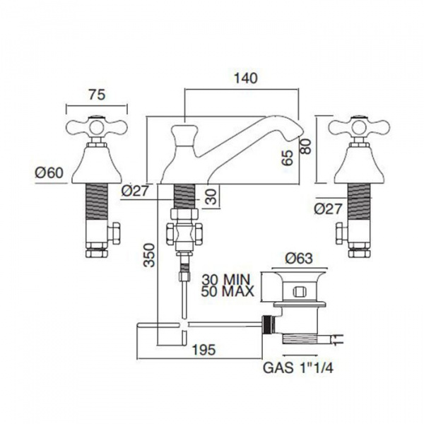 Sbordoni Etruria Смеситель для раковины на 3 отверстия, цвет: хром