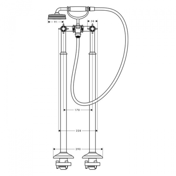 AXOR Montreux, Смеситель для ванны, с двумя рукоятками, напольный, внешняя часть, цвет: хром
