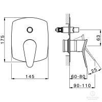 HUBER Harlock Встраиваемый однорычажный смеситель для душа, цвет: хром/черный матовый,