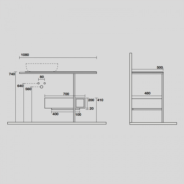 Kerasan Thelma Металлическая структура для раковины 108х74см, напольная, с полкой, ящиком, с 1 отв., с полотенцедержателем, цвет: белый матовый/черный матовый