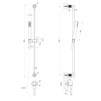 Gessi Inciso Shower  Штанга в комплекте с душевой лейкой с защитой отизвесткового налёта, шланг 1,50 м, вывод воды изстены. цвет: black XL