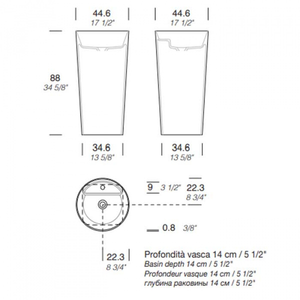 NOORTH milldue edition Раковина 44.6х88 см, 1 отв., напольная, слив в пол, цвет: белый