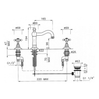 Nicolazzi Dames Anglaises Смеситель для раковины, 3 отв., с донным клапаном, цвет: бронза, ручка P.M.Blanc