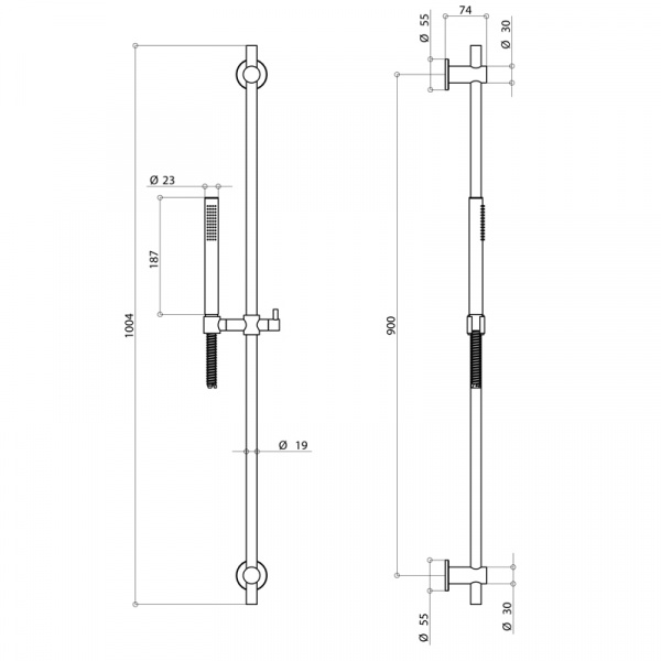Настенная душевая стойка из нержавеющей стали Bongio Time 2020, цвет: матовая сталь