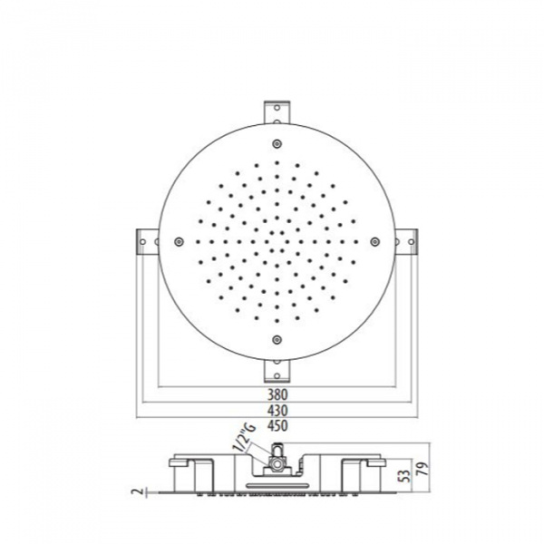 Gattoni PD Душевая лейка круглая диаметр 380мм с системой скрытого монтажа на потолке (без хромотерапии), цвет: хром
