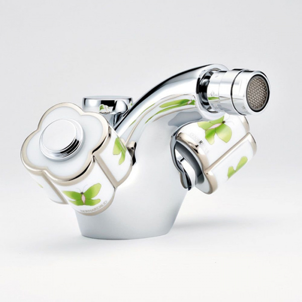 THG CAPUCINE VERT DECOR PLATINE Смеситель для биде на 1 отверстие, с донным клапаном, декор платина/зеленый, цвет: хром