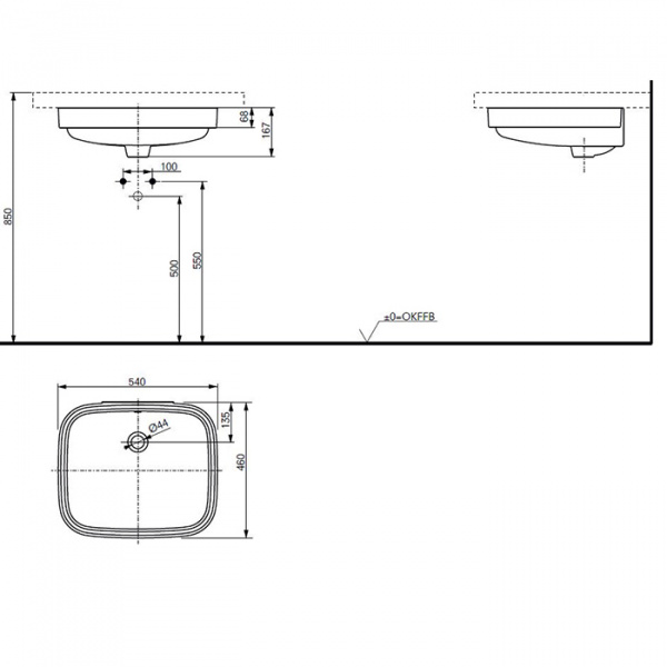 TOTO Public Раковина 54x46x16.7 см, без отв., встраиваемая снизу, CeFiONtect, цвет: белый