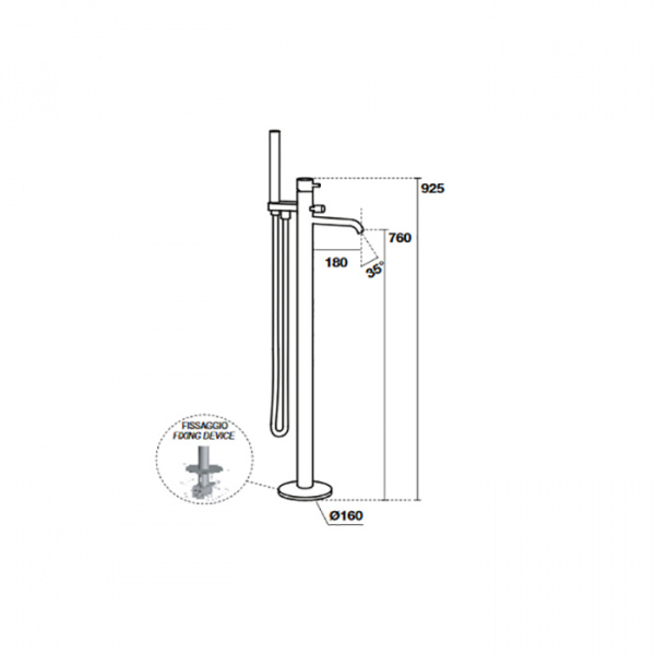 Kerasan Nolita Смеситель для ванны, напольный, с ручной лейкой, излив 180мм, h760мм, цвет: белый матовый