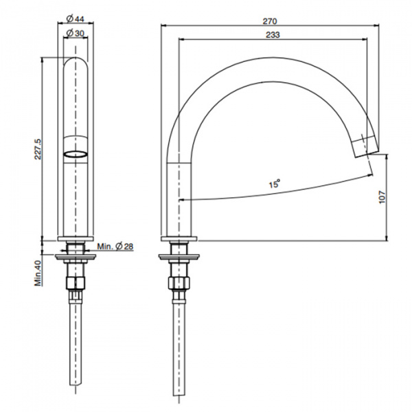 Carlo Frattini Spillo Steel Излив для монтажа на борт ванны, длина 230 мм., цвет: INOX