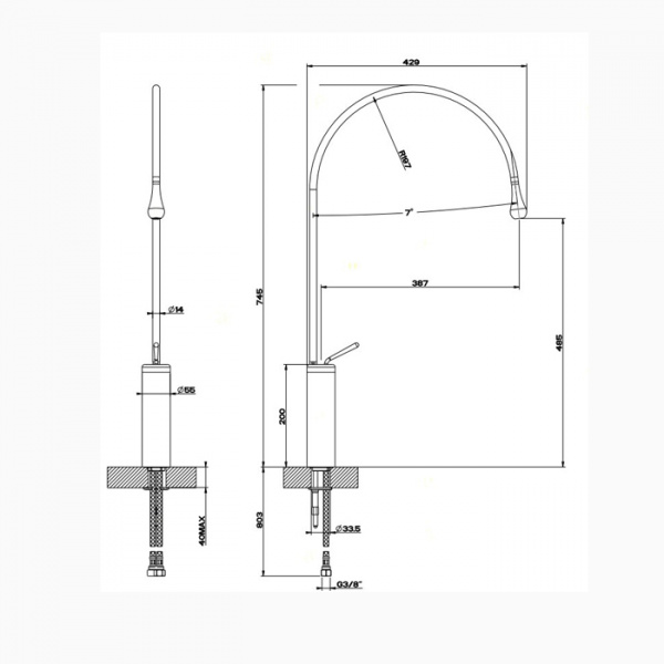 Gessi Goccia Смеситель для раковины на 1 отверстие, высокий, излив 387мм R=197, цвет: хром