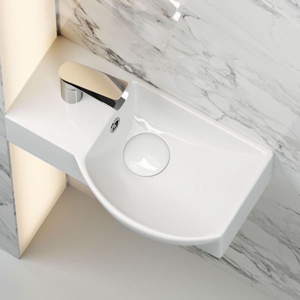 Умывальник подвесной прямоугольный  с крепежом (чаша справа, отверстие под смеситель слева) Element 400*220*120мм Ceramica Nova белый 