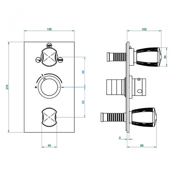 THG Infini white porcelain with platinum decor Смеситель для душа встраиваемый, термостатический, с запорным вент и переключ на 2 потока, внешн часть, цвет хром