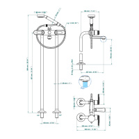 THG CORVAIR A MANETTES FIOR DI BOSCO Смеситель для ванны напольный, с ручным душем и шлангом 1500 мм., цвет: полированное золото