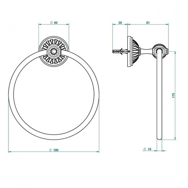 THG  Mandarine metal Полотенцедержатель-кольцо 18см., подвесной, цвет: хром/золото
