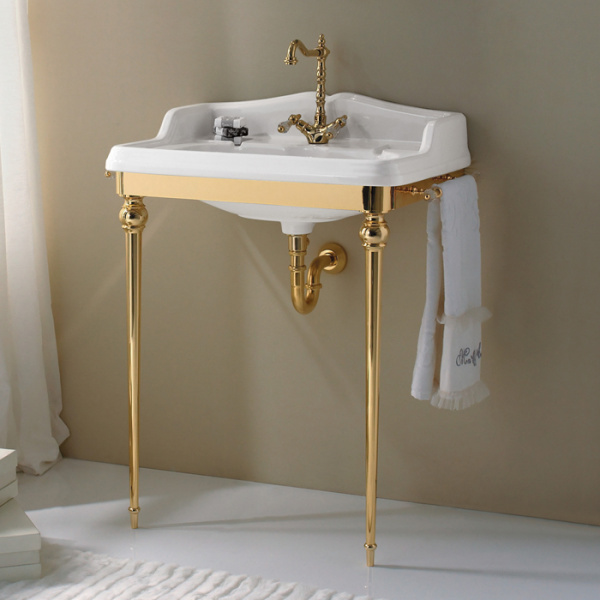 3SC Consolle Консоль Boheme 98х56хh104см, с раковиной LA02, сифоном и полотенцедердателями, цвет: золото 24к. Lucido
