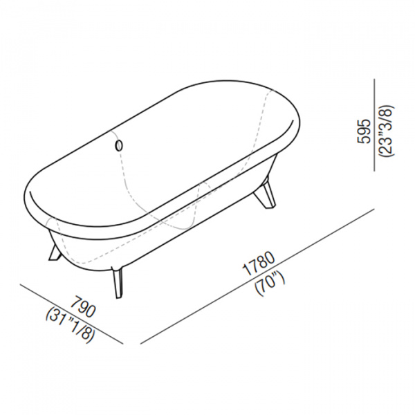 Agape Ottocento Small Ванна отдельностоящая 155x77.5x58 см, слив-перелив нержавеющая сталь