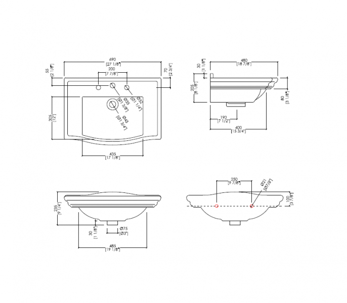 Devon&Devon Westminster Раковина 69х49 см, 3 отв., на пьедестале, цвет: белый