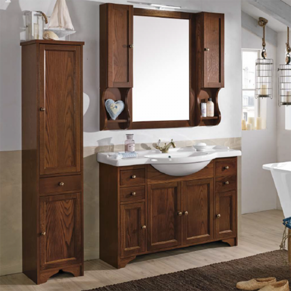 EBAN Gemma База под раковину, с раковиной, зералом, двумя шкафчиками и светильником, 120см, Цвет: noce