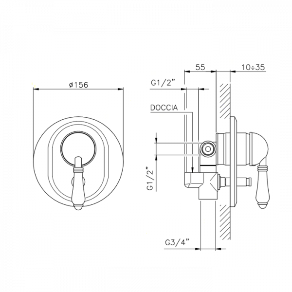 Nicolazzi El Capitan Встраиваемый смеситель для душа с переключением, 2 источника, цвет: золото 24к