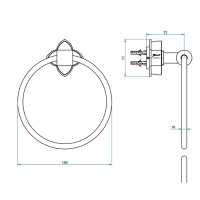 THG Pétale de cristal noir Полотенцедержатель - кольцо 18см., подвесной, цвет: хром/черный хрусталь