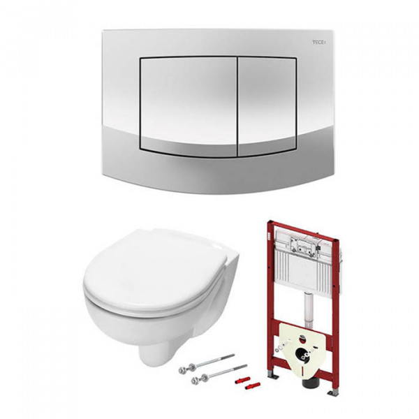 TECE TECEbase Система инсталляции для унитазов 5 в 1, с  унитазом и кнопкой смыва, цвет: хром