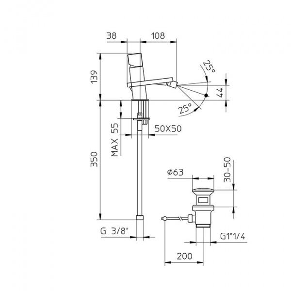 Bossini Cube Смеситель для биде на 1 отв., с заглушкой 1”1/4, цвет: хром
