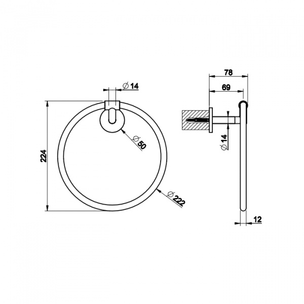 Gessi Anello Полотенцедержатель подвесной кольцевой 22см., цвет: хром