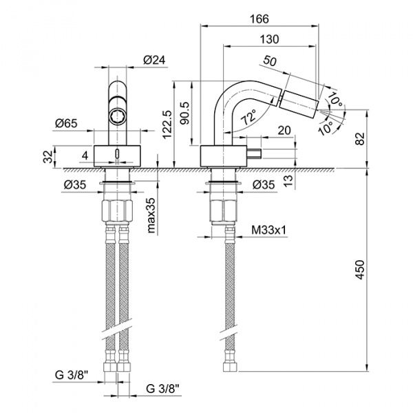 Fantini AF/21 Смеситель для биде, 1 отв., излив: 130 мм, цвет: Matt British Gold PVD