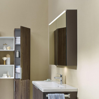 BURGBAD Eqio Зеркальный шкаф с LED подсветкой 5Вт IP24, 90х80х17см,2 зерк двери с обоих сторон, стекл полки, вкл/выкл, цвет: белыйF2009