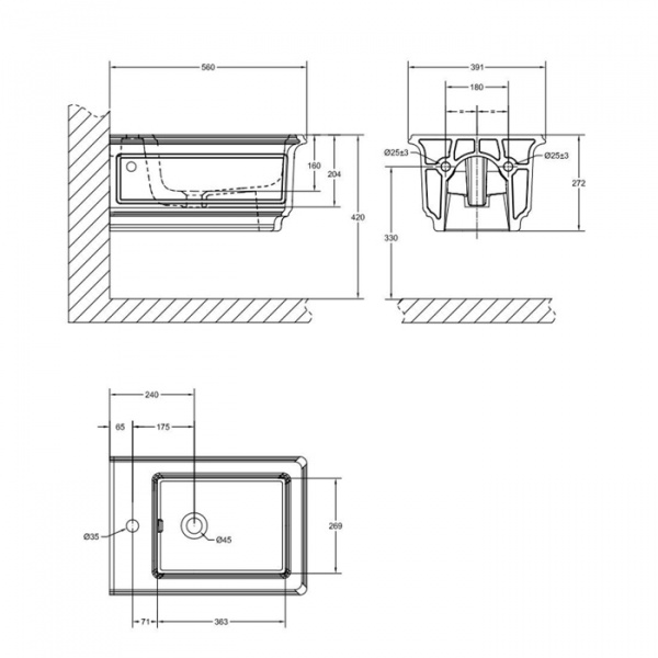 Gessi Eleganza Биде подвесное 56х39см., с 1 отверстием под смеситель, с сифоном, цвет: белый