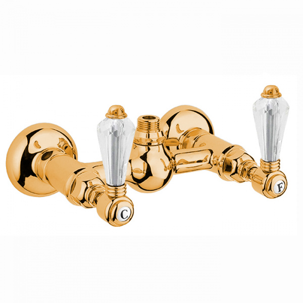 Nicolazzi Cristallo Liberty Смеситель для душа на 2 отверстия, вывод сверху 1/2&quot (без шланга и лейки), ручки swarovski, цвет: золото